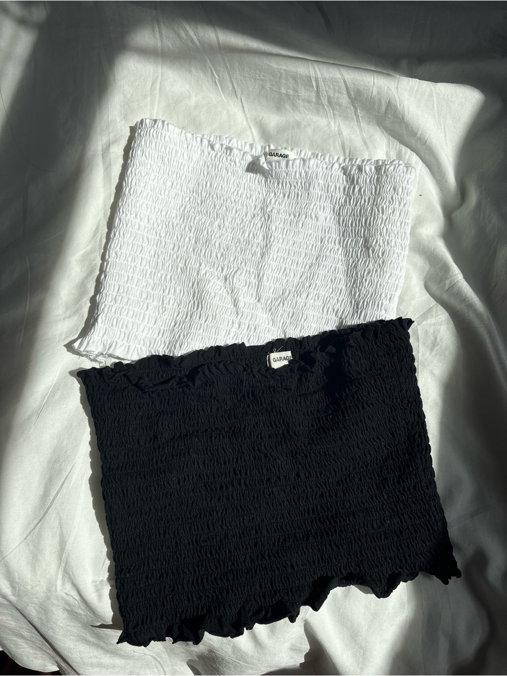 Garage Smocked Bandeau Tops – White & Black